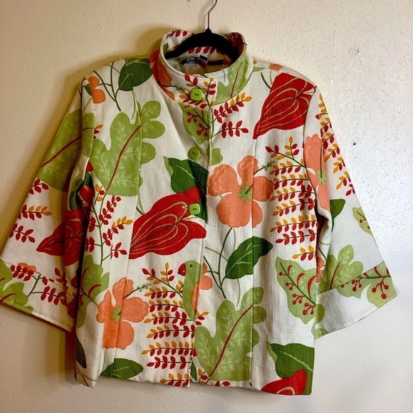 Painted Pony Woven Tapestry Bright Floral Print Blazer - Picture 1 of 11